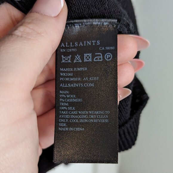 All Saints Black Maher Jumper Sweater Wool Cashmere Silk Size Large - Picture 4 of 4